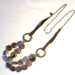 Unique Necklace - Agate, Leather, Sterling Silver